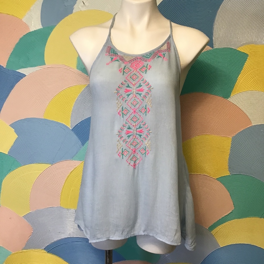 Truth NYC embroidery blue and pink dress Sz L